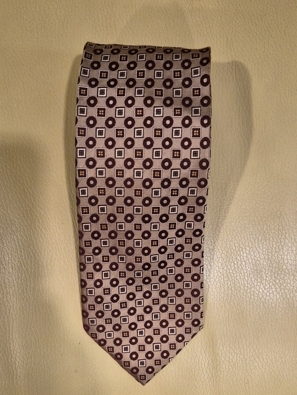 Ermenegildo Zegna Silk Brown and Cream Geometric Tie Made In Italy